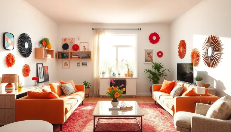 Bright and creative déco DIY projects decoratively arranged in a modern living room.