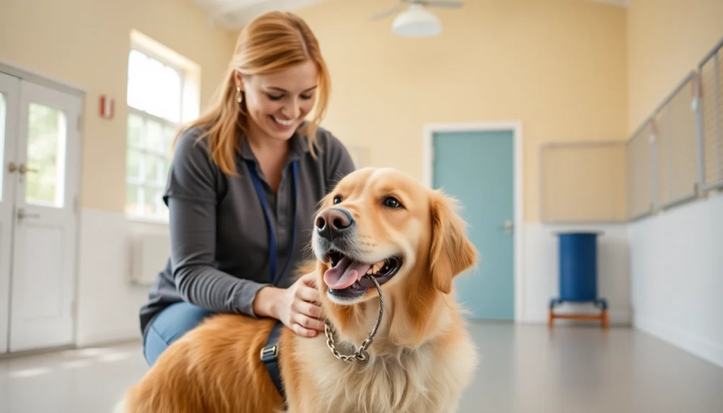 Engaging dog training session in Houston, promoting effective dog training Houston techniques with a golden retriever.