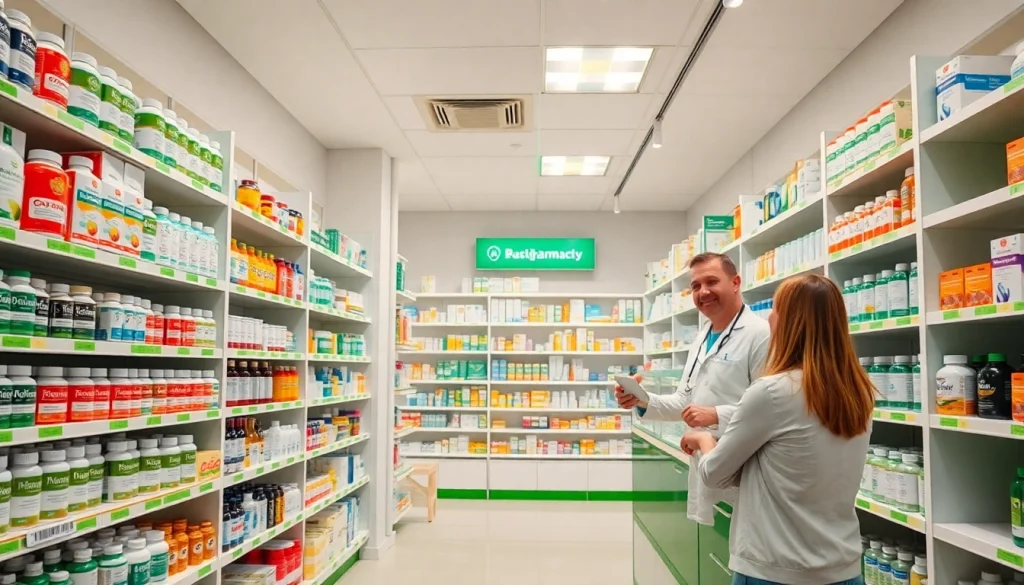 Browse the vibrant selection of health products at a Russian Pharmacy, featuring organized shelves and attentive staff.