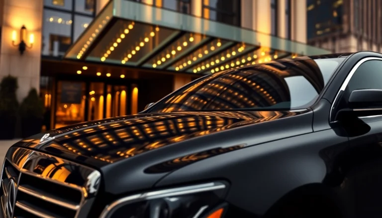 Experience a premium vip chauffeur service with sleek black sedan at a luxury hotel entrance.