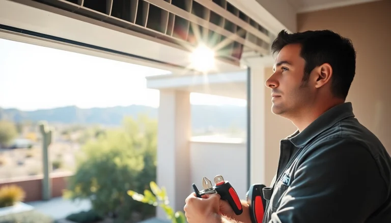 Servicing a Scottsdale AC unit by a skilled technician in a modern desert home environment.