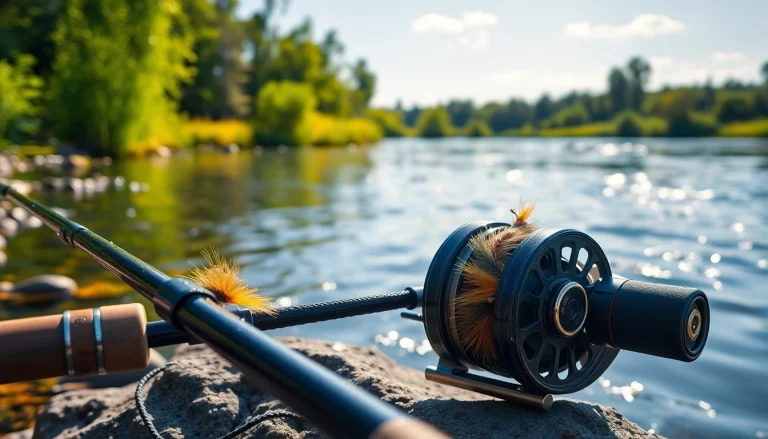 Catch the thrill of fly fishing combo showcased by a tranquil river setting.