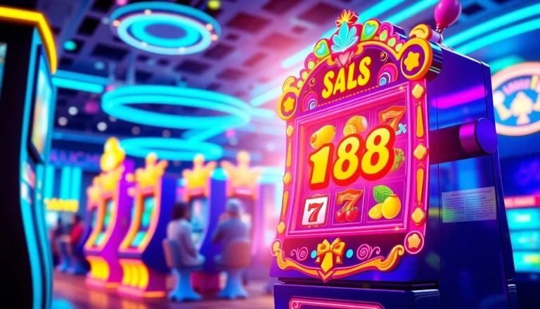 Menggambarkan pemain menikmati permainan mild88 slot dengan mesin slot cerah dan suasana kasinonya.